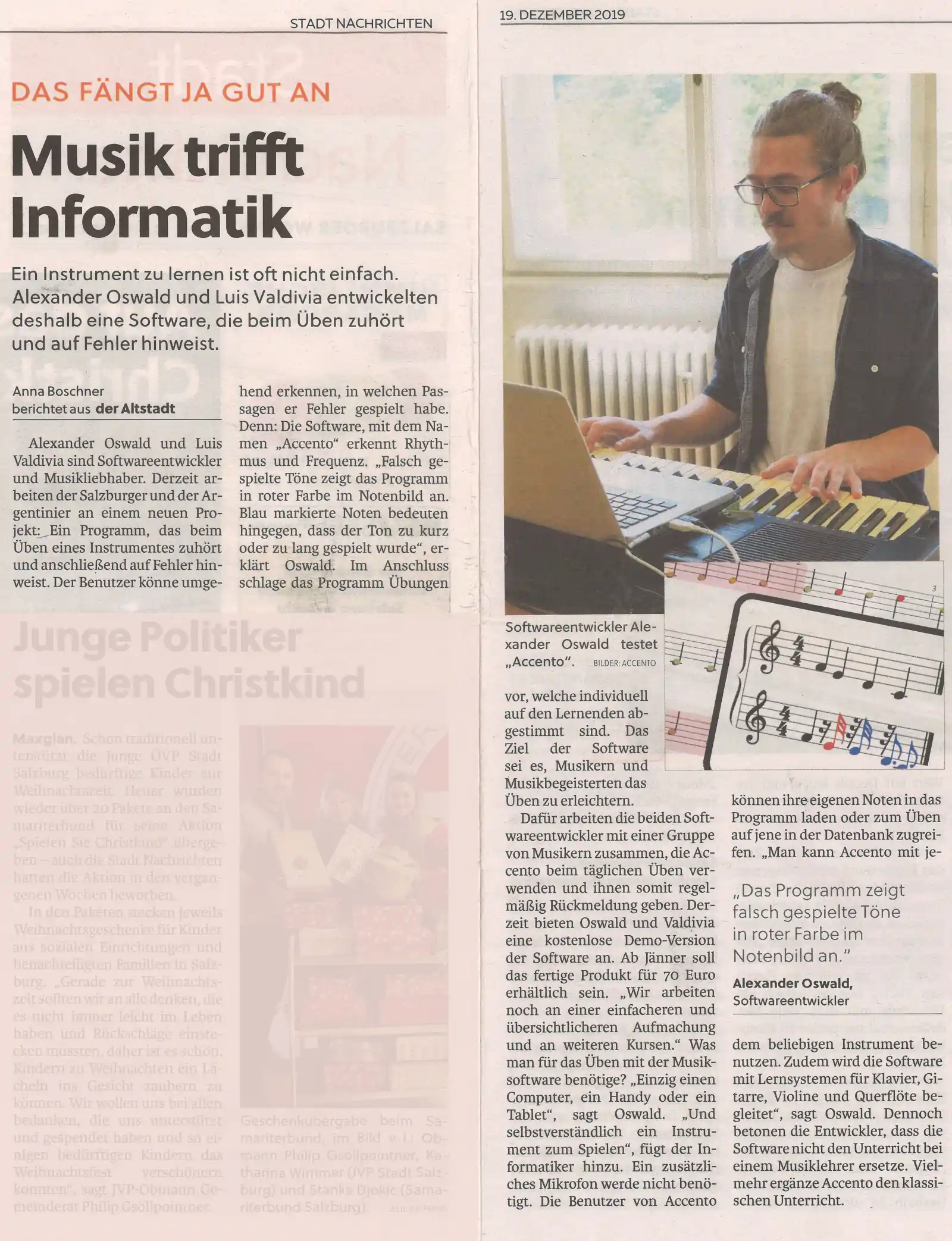 'Music meets information technology' - Salzburger Stadt Nachrichten - 19. December 2019