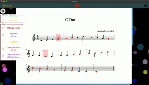 Short animation that shows how the Accento app displays a harmonic analysis of a played music note.